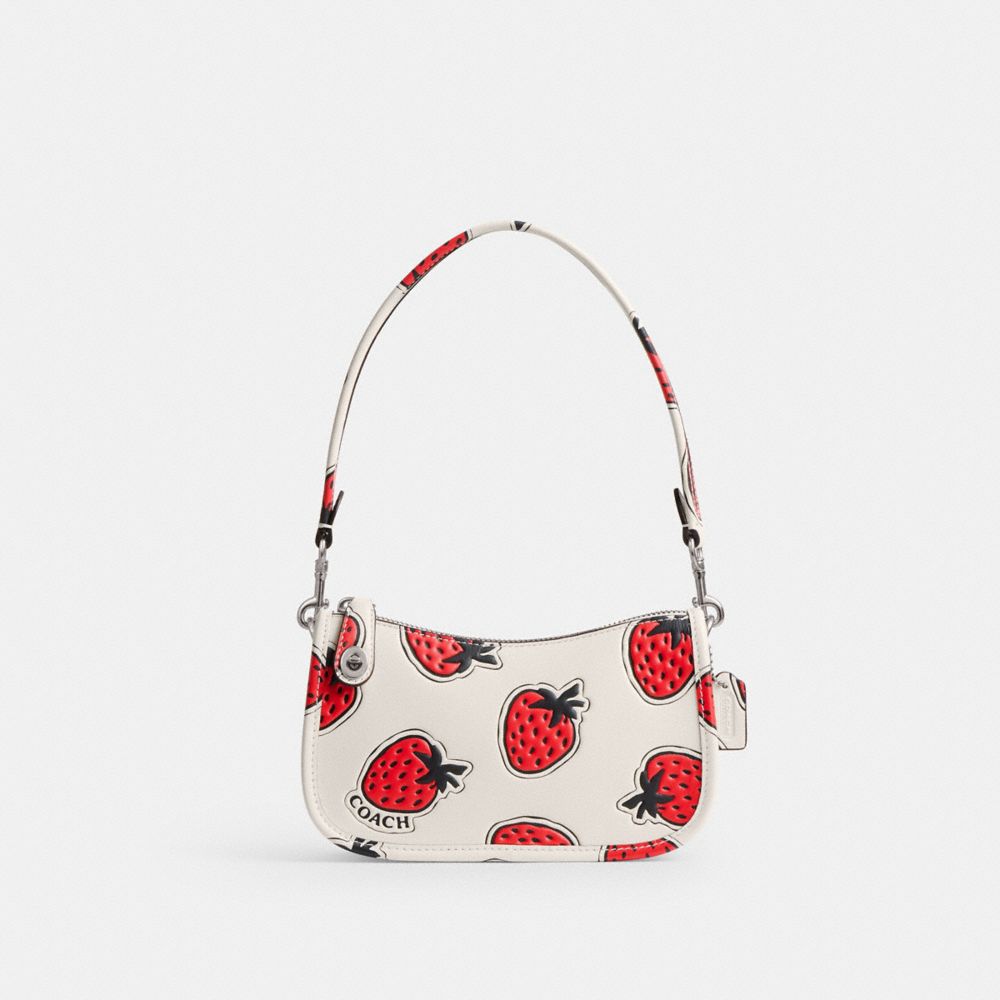 Glovetanned Leather/Silver/Chalk Multi Coach Swinger Bag 20 With Strawberry Print | COH864933