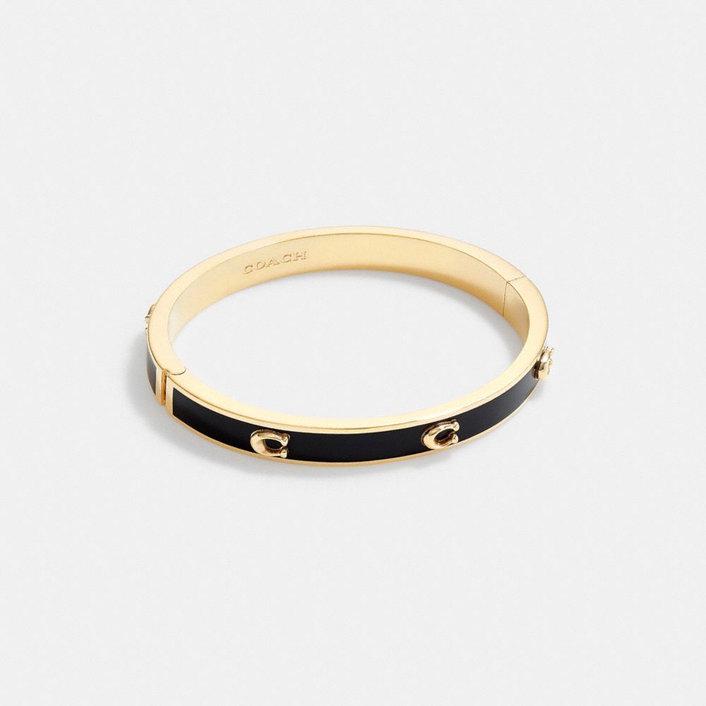 Gold/Black Coach Pegged Signature Hinged Bangle | COH866075
