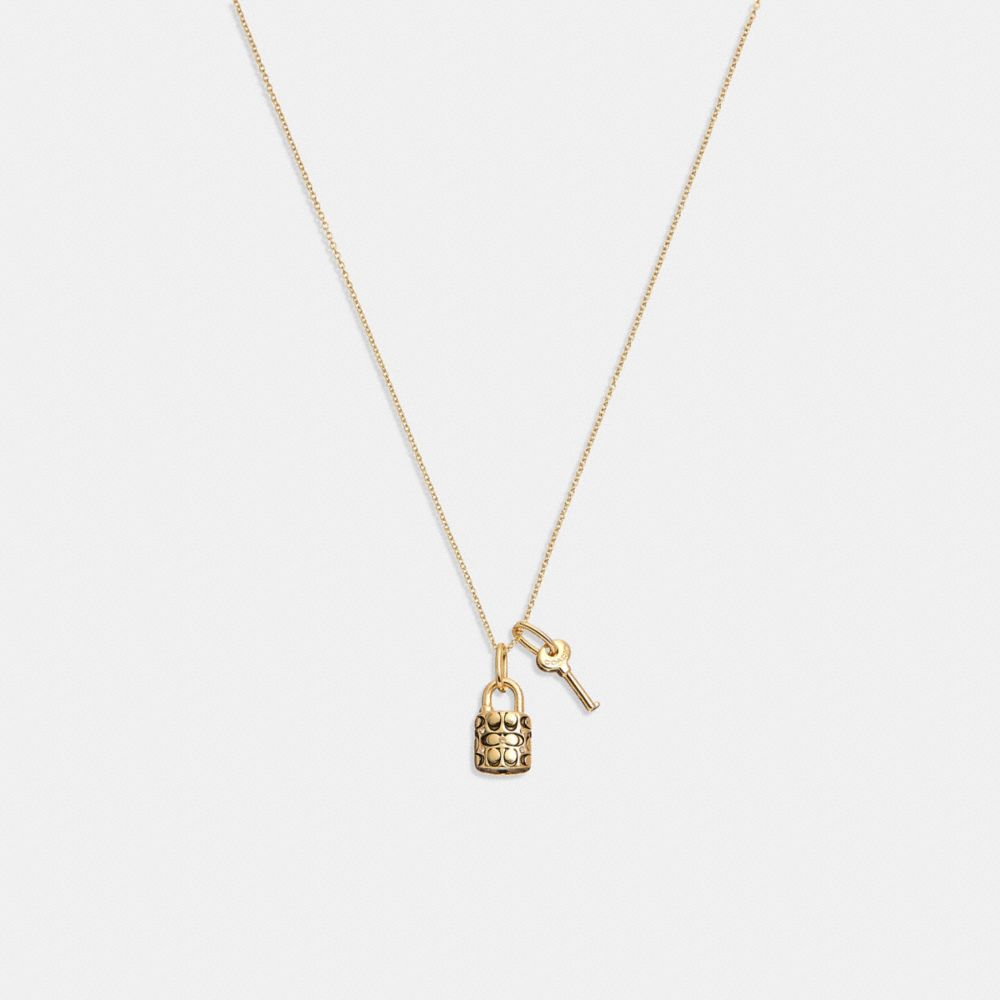 Gold/Black Coach Quilted Padlock Key Pendant Necklace | COH866100