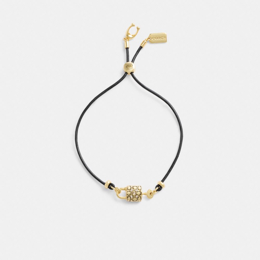 Gold/Black Coach Quilted Padlock Leather Slider Bracelet | COH866231