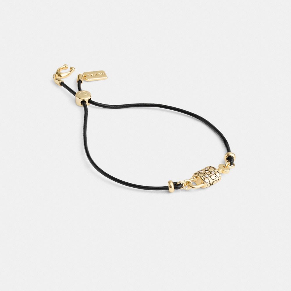 Gold/Black Coach Quilted Padlock Leather Slider Bracelet | COH866231