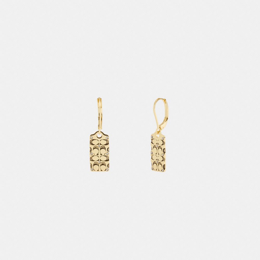 Gold/Black Coach Quilted Signature Drop Earrings | COH866197