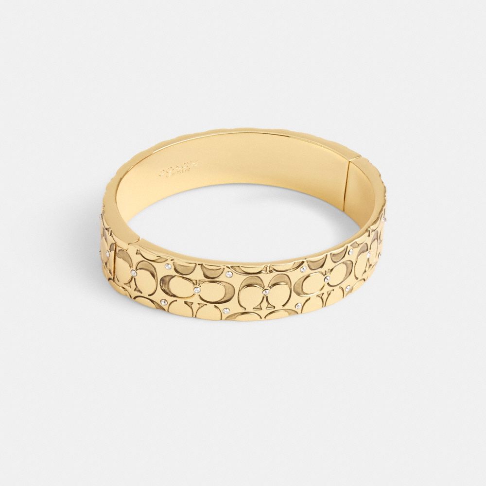 Gold/Black Coach Quilted Signature Hinged Bangle | COH866195