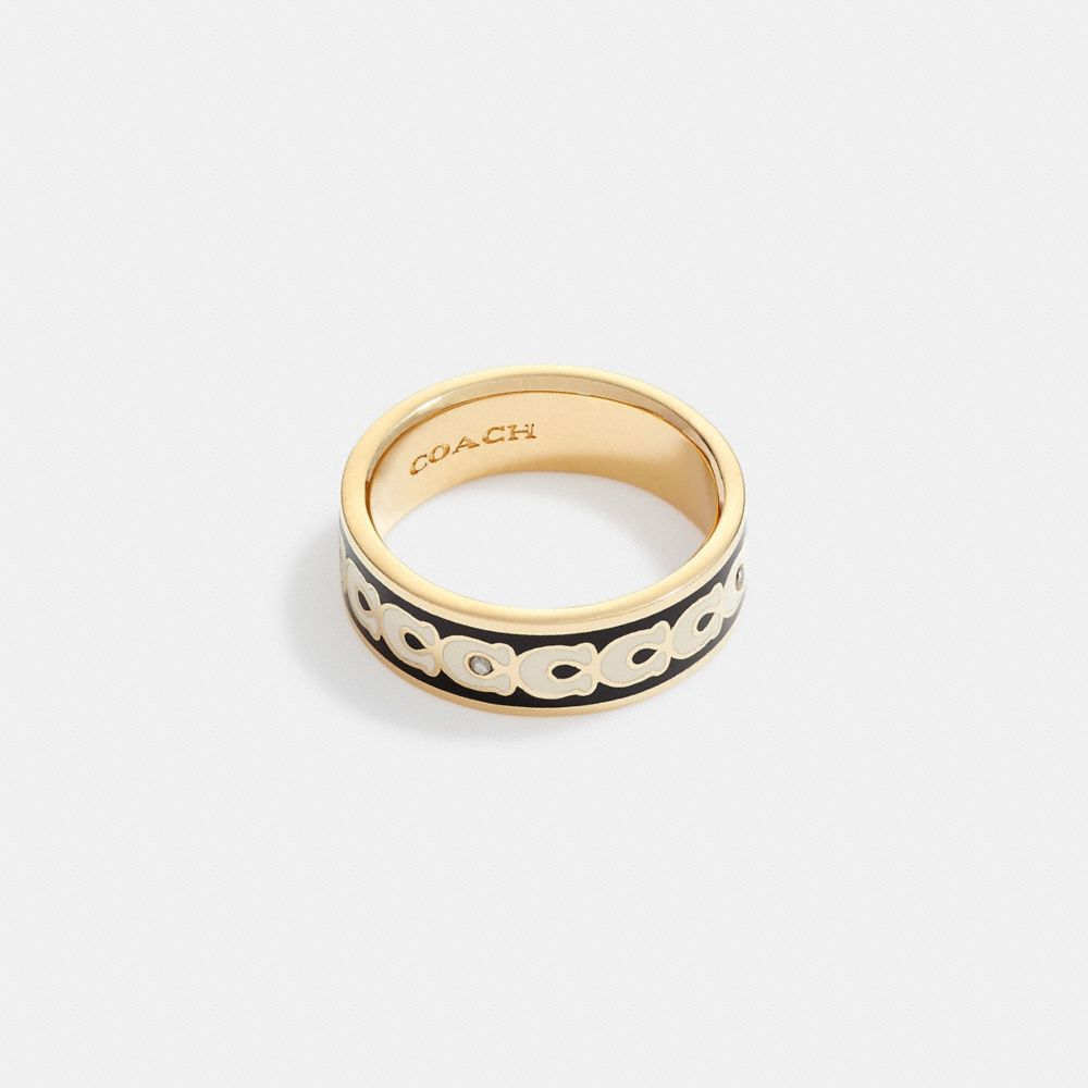Gold/Black Coach Signature Enamel Ring | COH866083