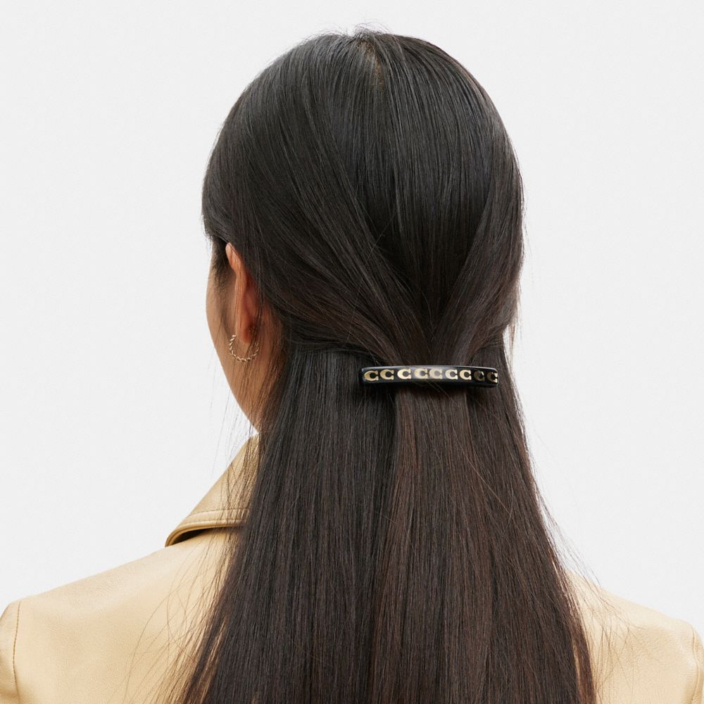 Gold/Black Coach Signature Resin Thin Hair Barrette | COH866097
