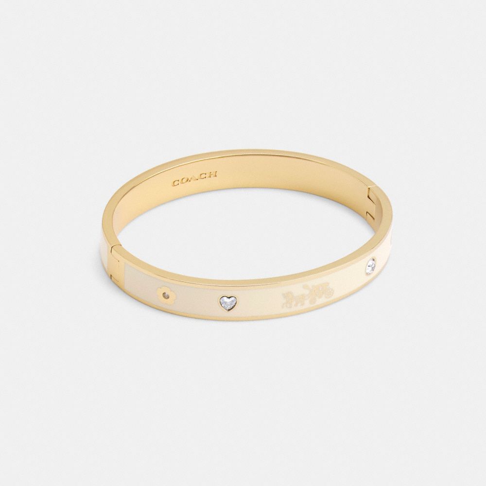 Gold/Chalk Coach Horse And Carriage Enamel Hinged Bangle | COH866205