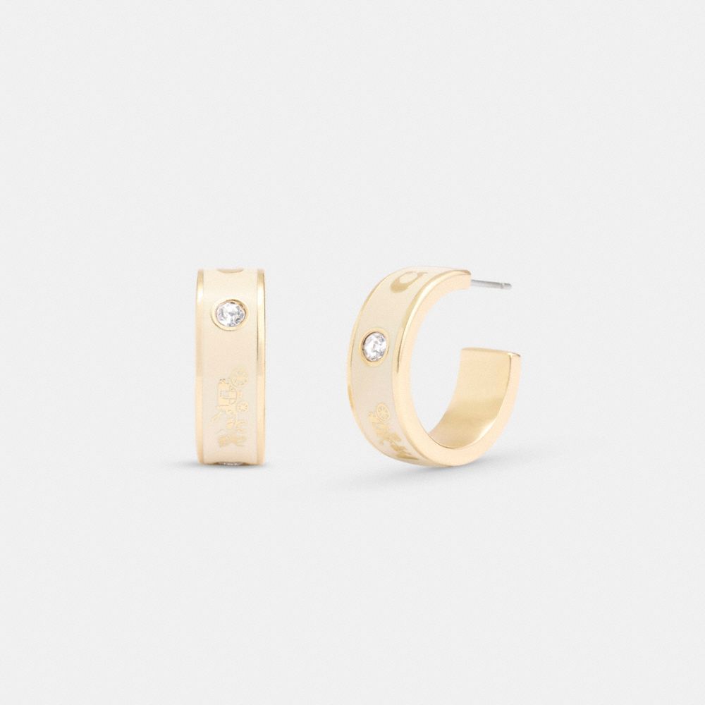 Gold/Chalk Coach Horse And Carriage Enamel Huggie Earrings | COH866224