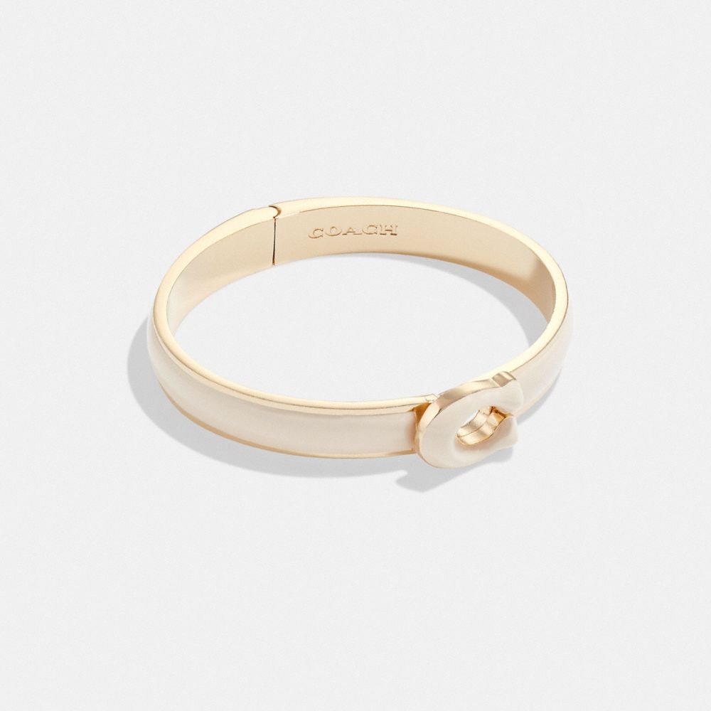 Gold/Chalk Coach Tabby Enamel Hinged Bangle | COH866078