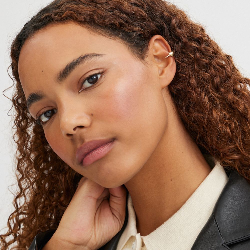 Gold/Clear Coach Pavé Heart Ear Cuff | COH866182