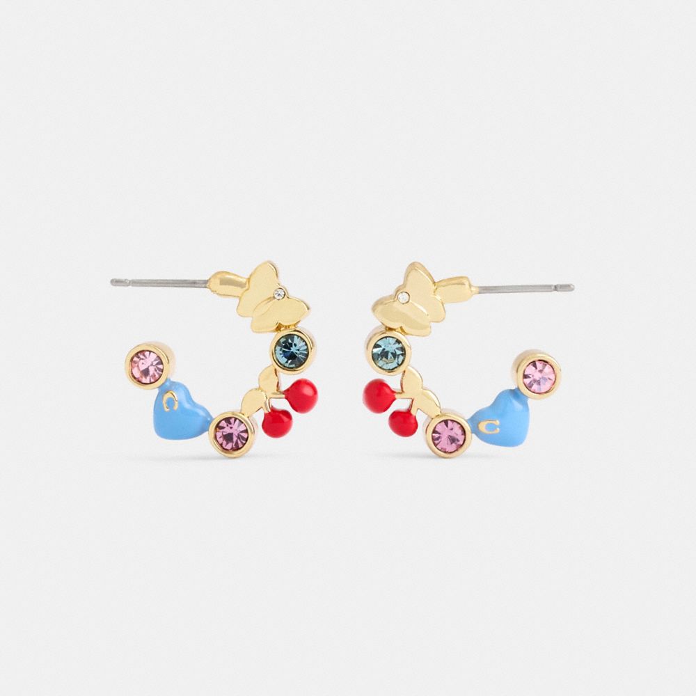 Gold/Multi Coach Cherry And Heart Multi Charm Huggie Earrings | COH866222