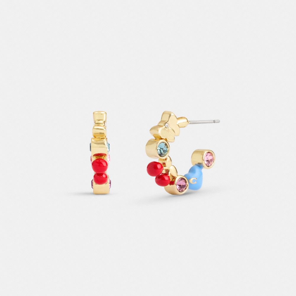 Gold/Multi Coach Cherry And Heart Multi Charm Huggie Earrings | COH866222