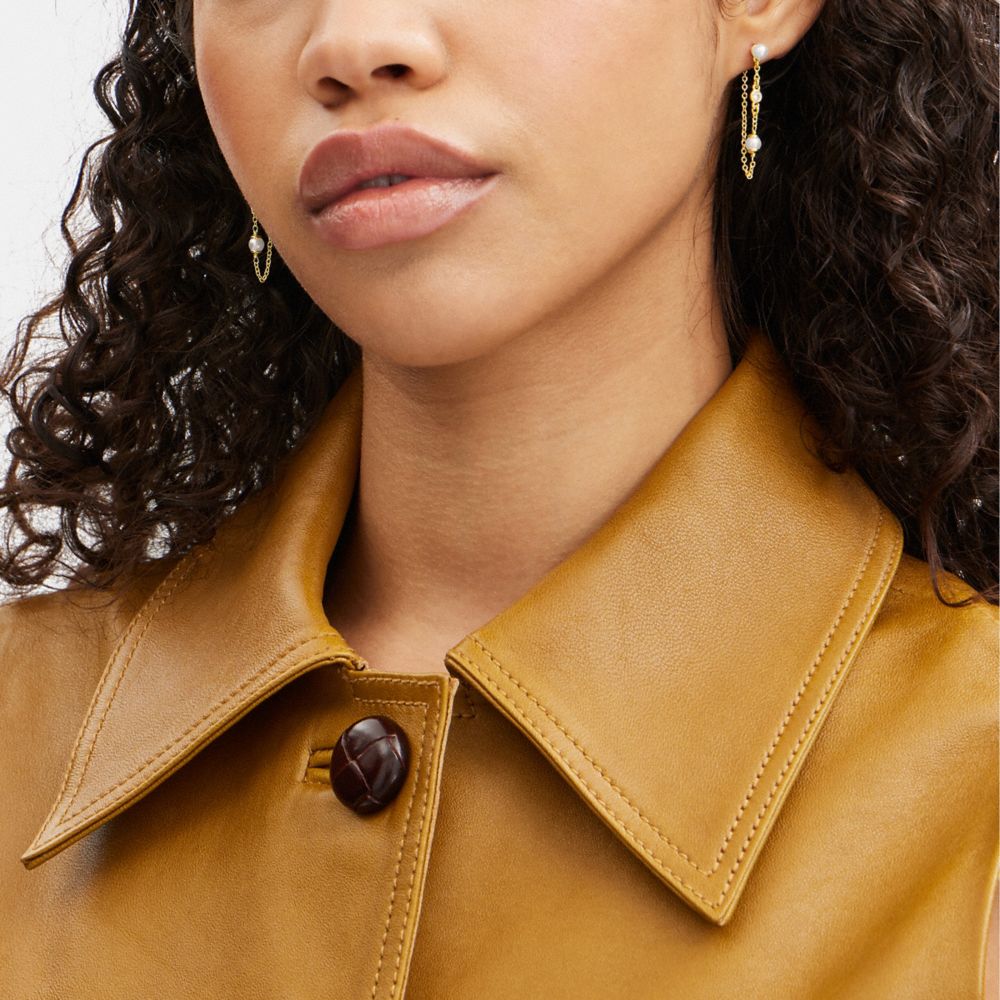 Gold/Pearl Coach Classic Pearl Chain Earrings | COH866107