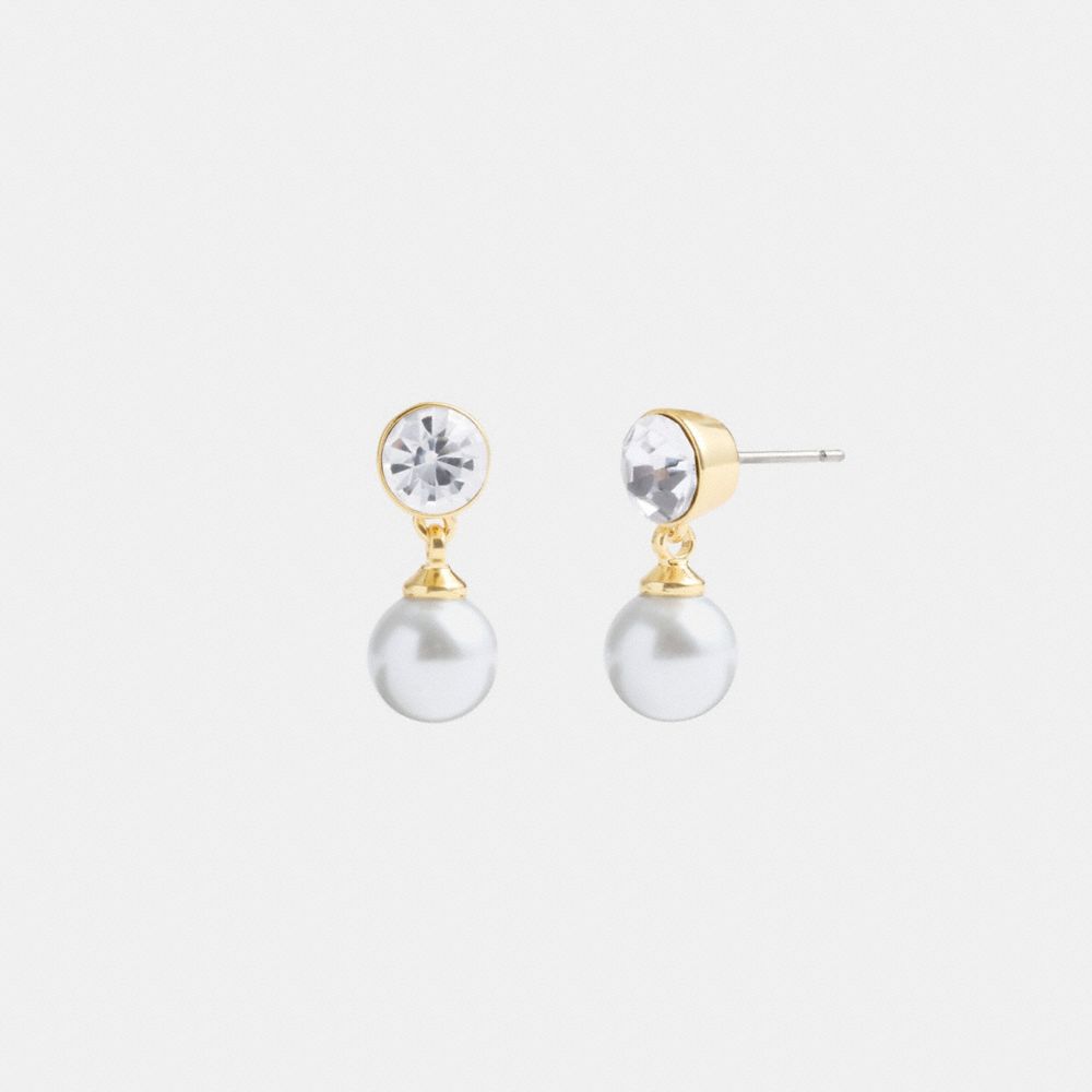 Gold/Pearl Coach Classic Pearl Drop Earrings | COH866137