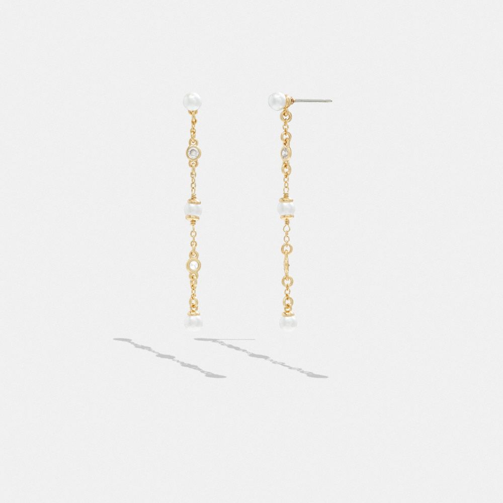 Gold/Pearl Coach Classic Pearl Linear Earrings | COH866098