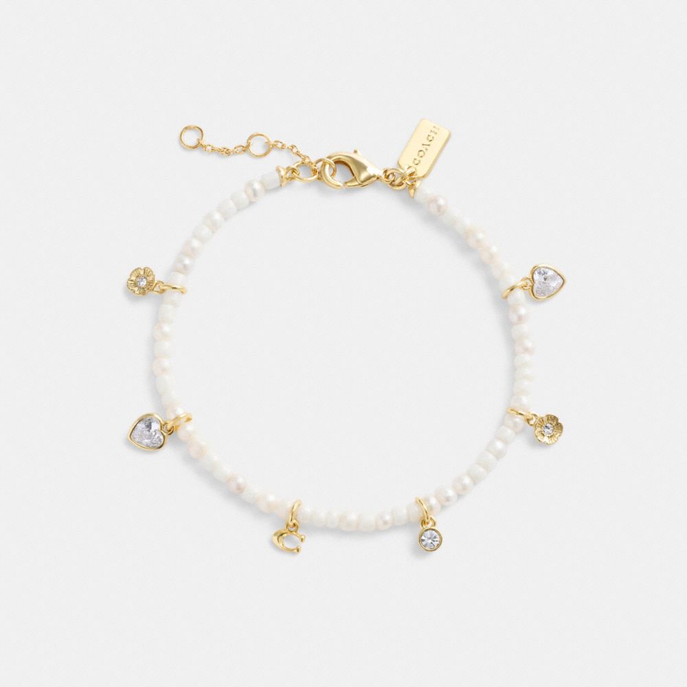 Gold/Pearl Coach Pearl Charm Bracelet | COH866206