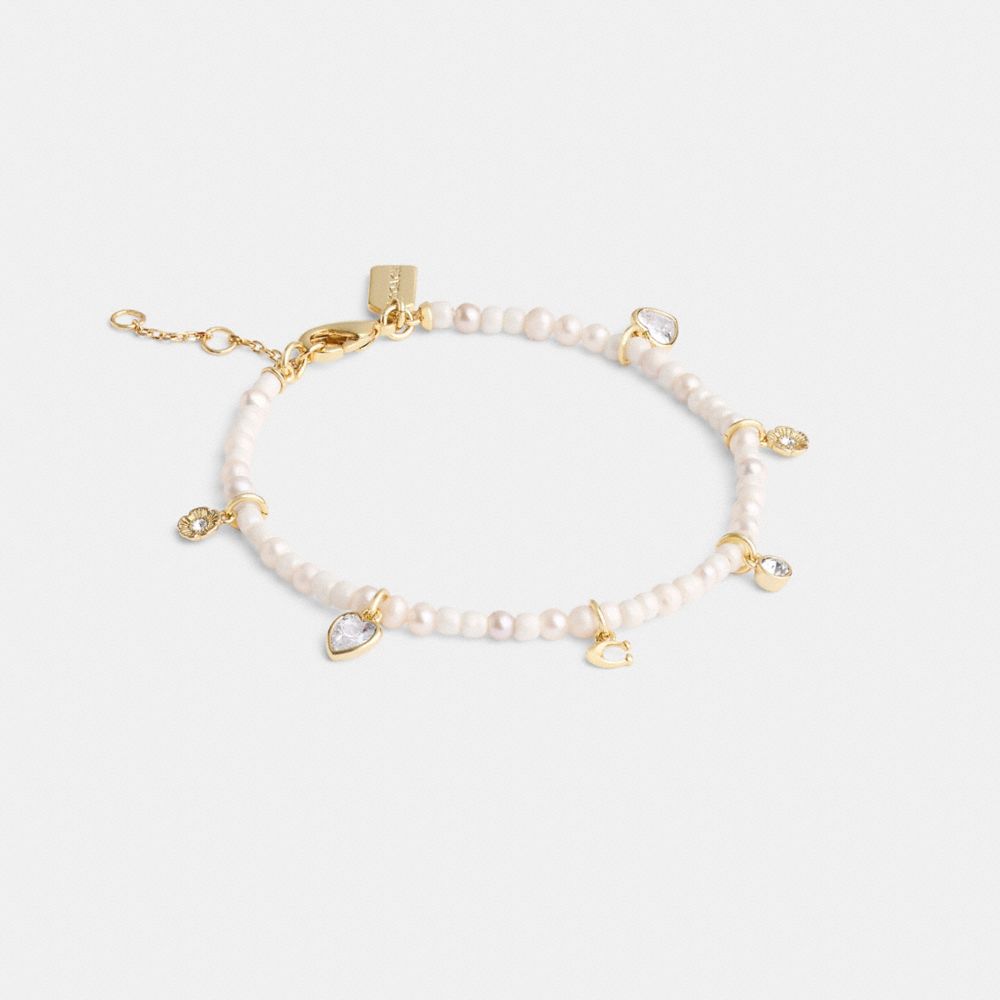 Gold/Pearl Coach Pearl Charm Bracelet | COH866206