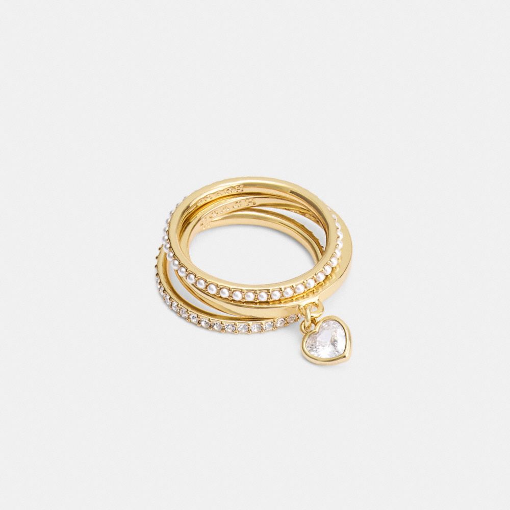 Gold/Pearl Coach Pearl Heart Ring Set | COH866203