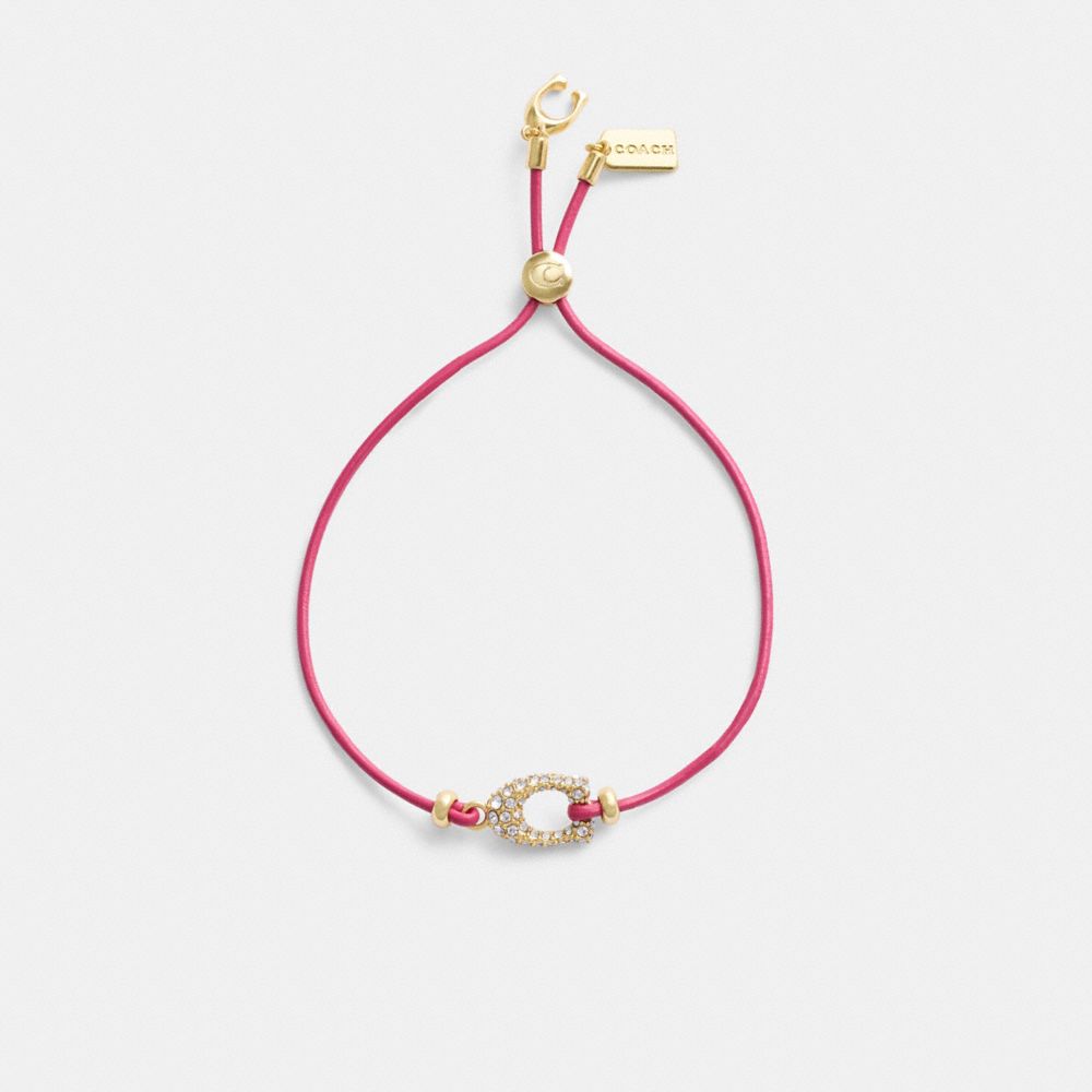 Gold/Pink Coach Pavé Signature Leather Slider Bracelet | COH866076