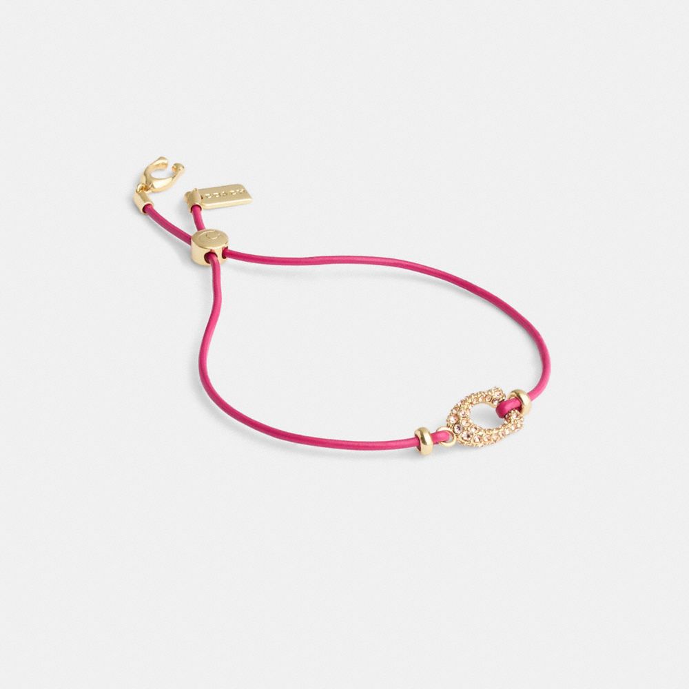 Gold/Pink Coach Pavé Signature Leather Slider Bracelet | COH866076