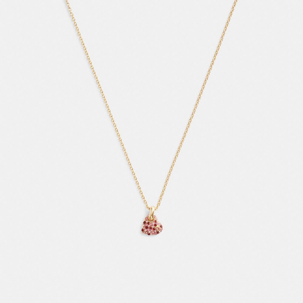 Gold/Pink Multi Coach Pavé Heart Pendant Necklace | COH866116