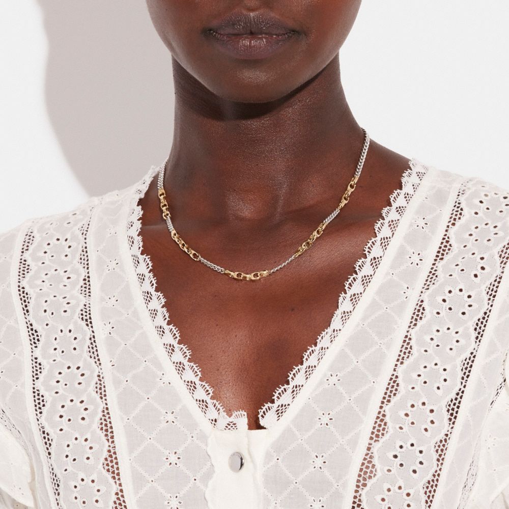 Gold/Silver Coach Signature Mixed Chain Necklace | COH866187