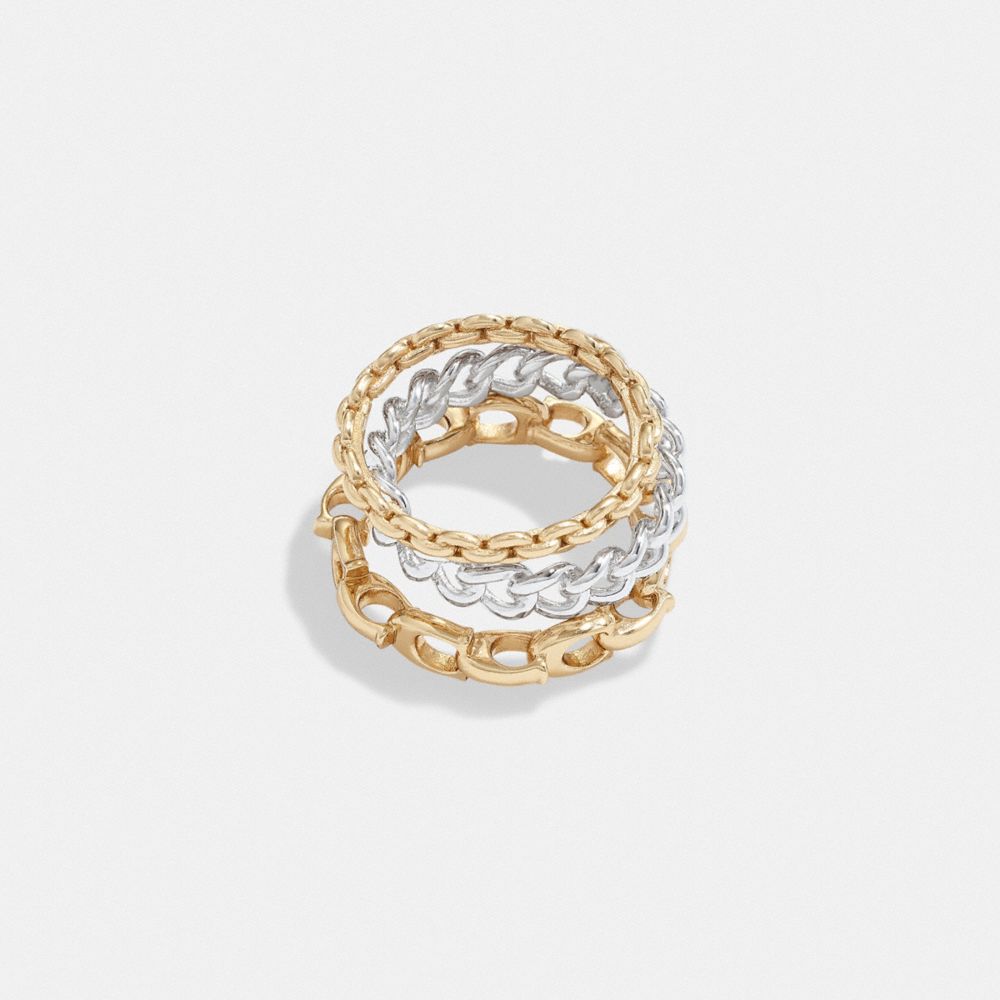 Gold/Silver Coach Signature Mixed Chain Ring Set | COH866155