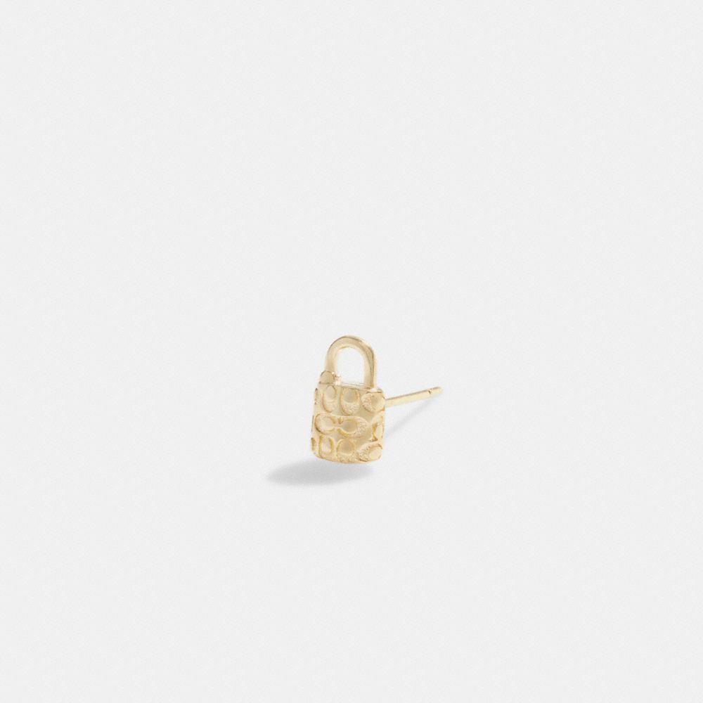 Gold Coach 14 K Gold Quilted Signature Padlock Single Stud Earring | COH866102