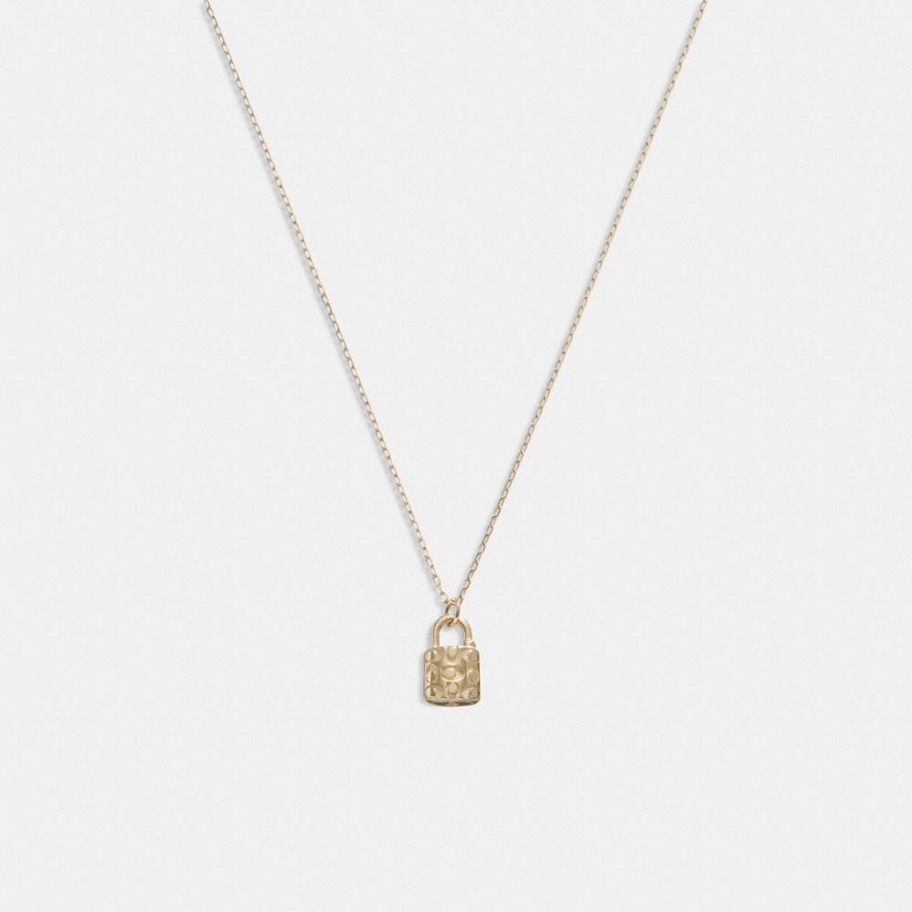 Gold Coach 14 K Gold Quilted Signature Padlock Pendant Necklace | COH866103