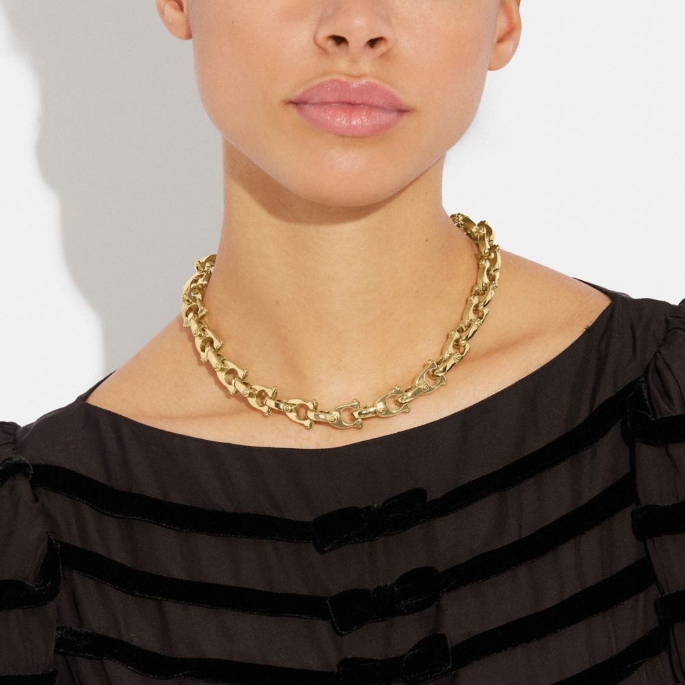 Gold Coach Chunky Signature Chain Link Necklace | COH866160
