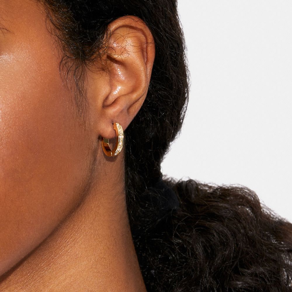 Gold Coach Classic Crystal Pearl Huggie Earrings | COH866094