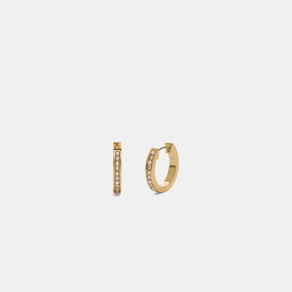Gold Coach Classic Crystal Pearl Huggie Earrings | COH866094