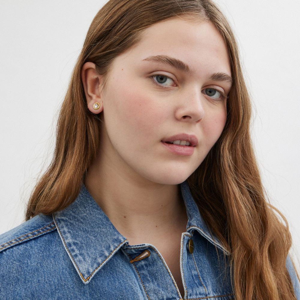Gold Coach Halo Round Stud Earrings | COH866121