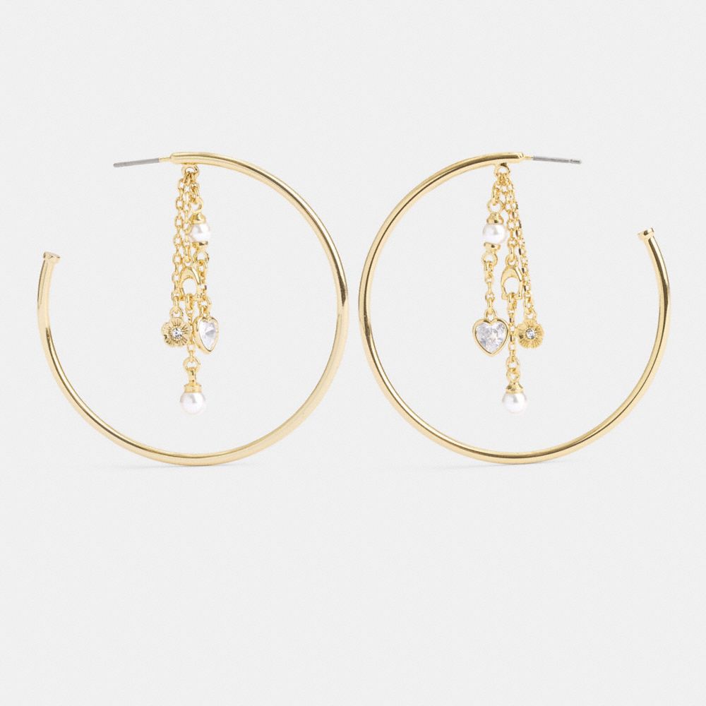 Gold Coach Heart Charm Hoop Earrings | COH866225