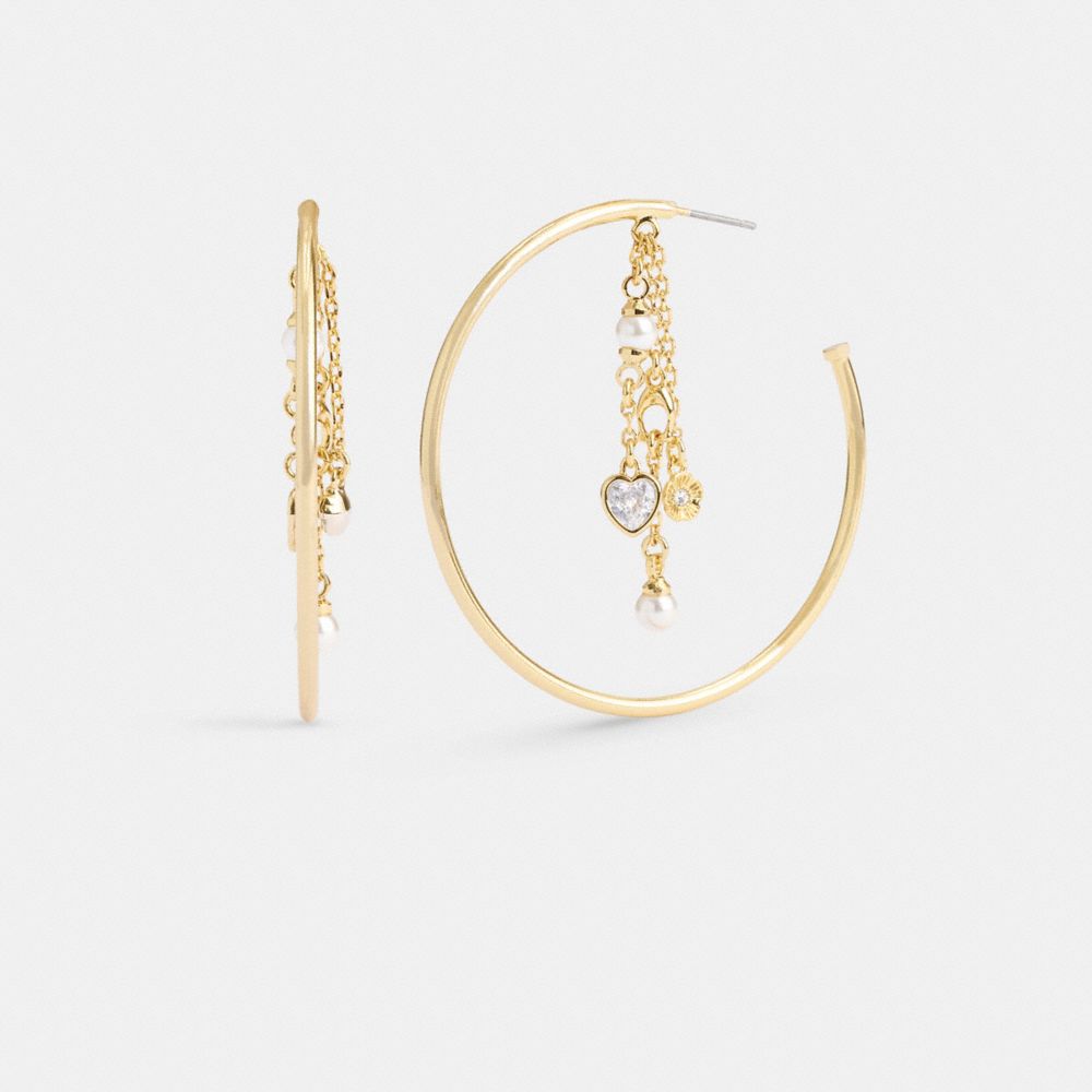 Gold Coach Heart Charm Hoop Earrings | COH866225
