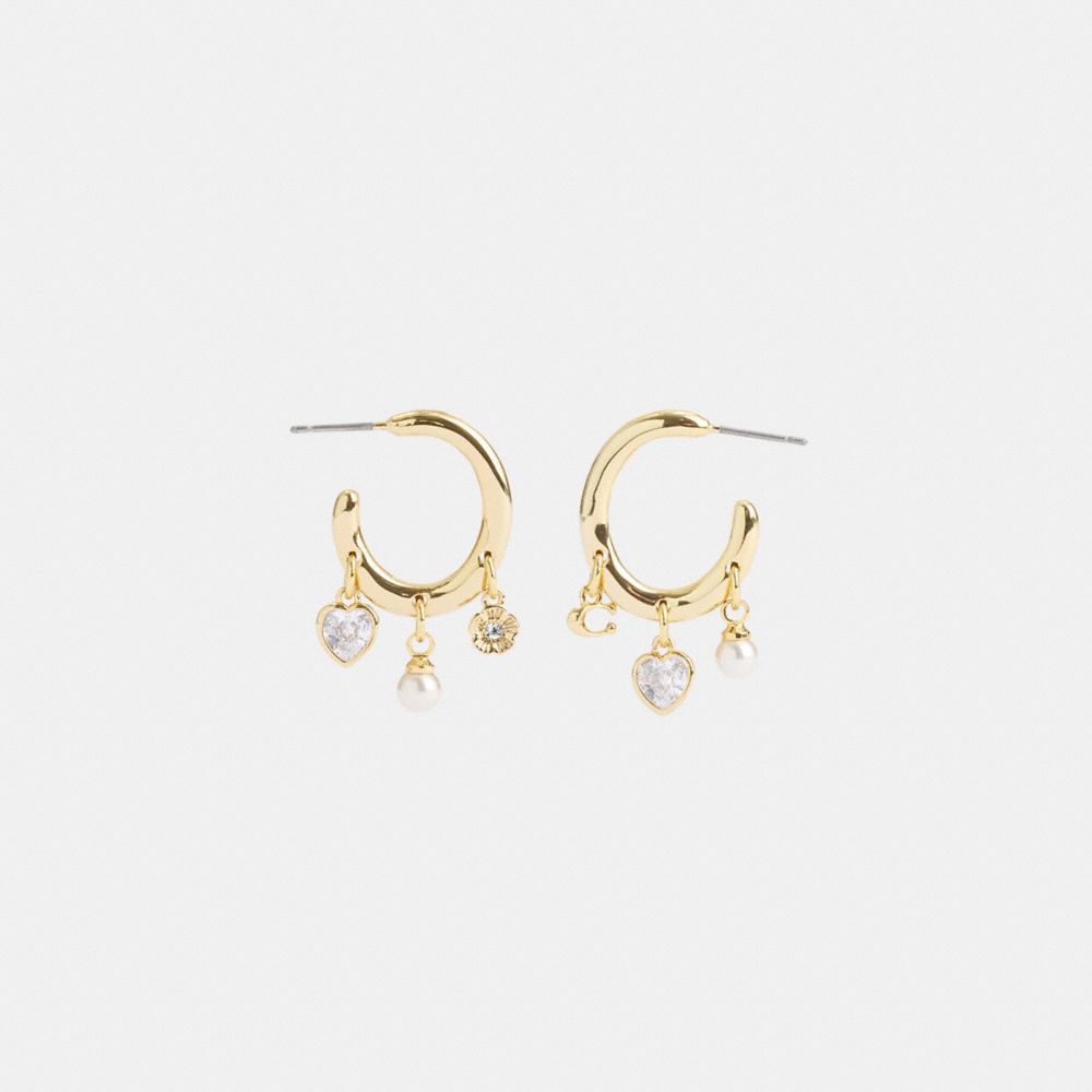 Gold Coach Heart Charm Huggie Earrings | COH866216