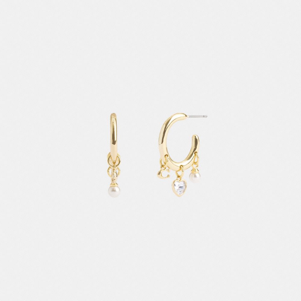 Gold Coach Heart Charm Huggie Earrings | COH866216