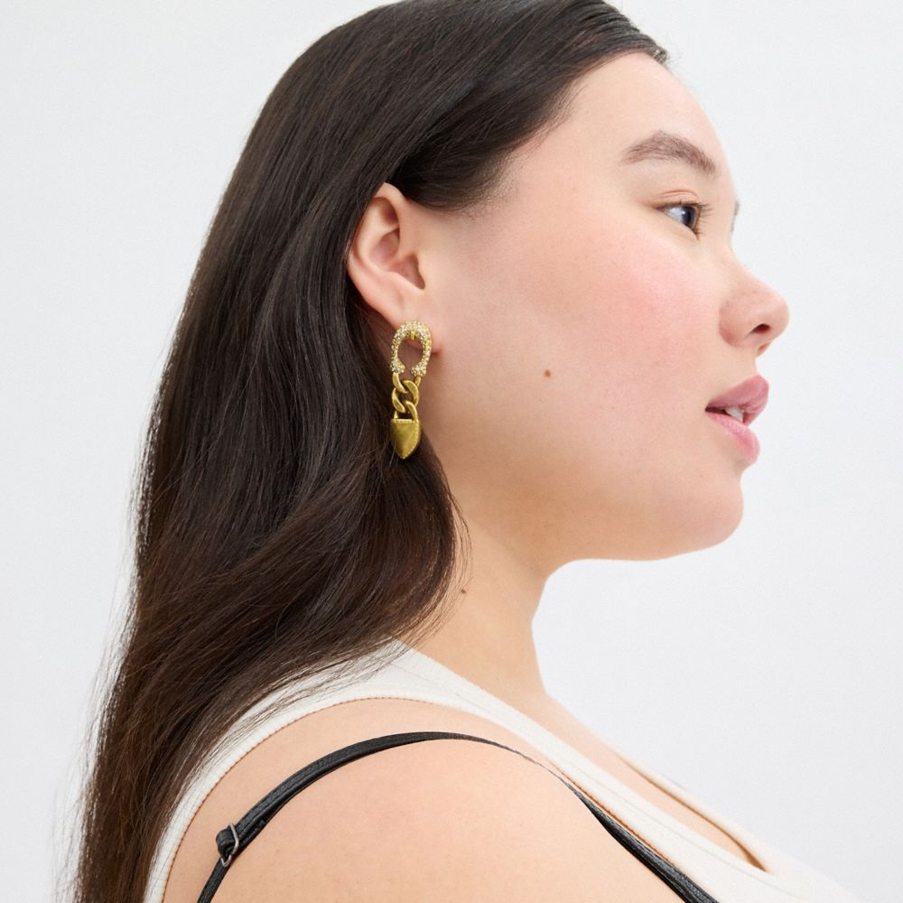Gold Coach Pavé Signature Buckle Chain Earrings | COH866221