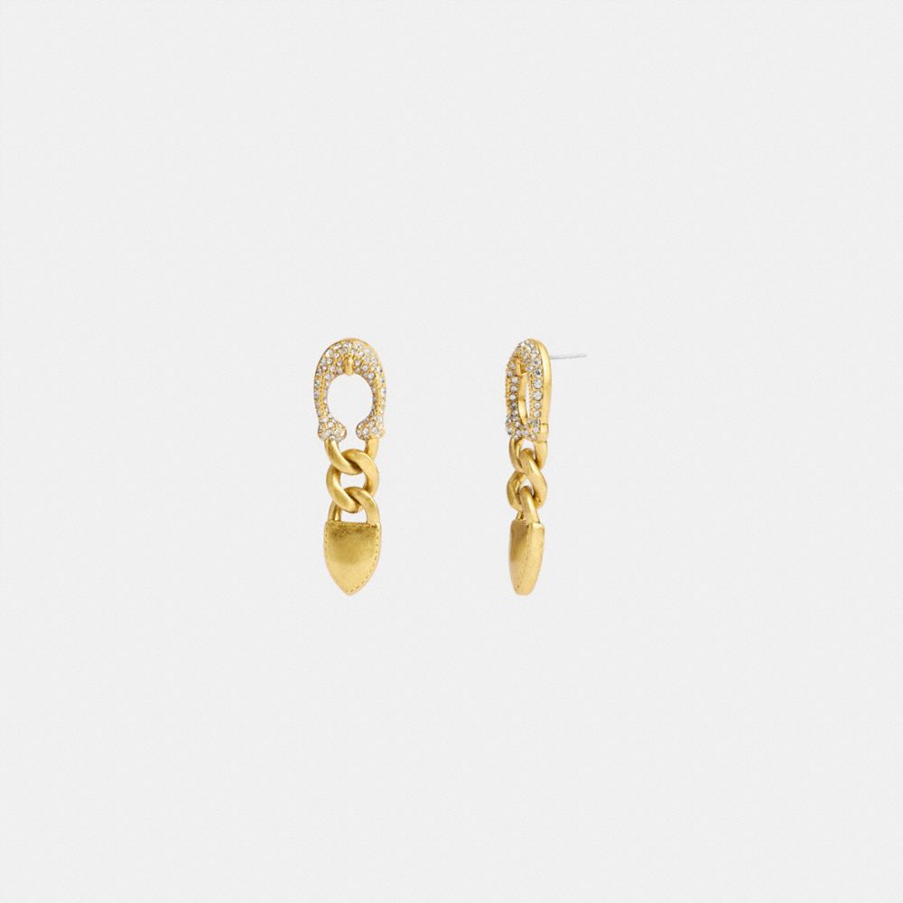 Gold Coach Pavé Signature Buckle Chain Earrings | COH866221