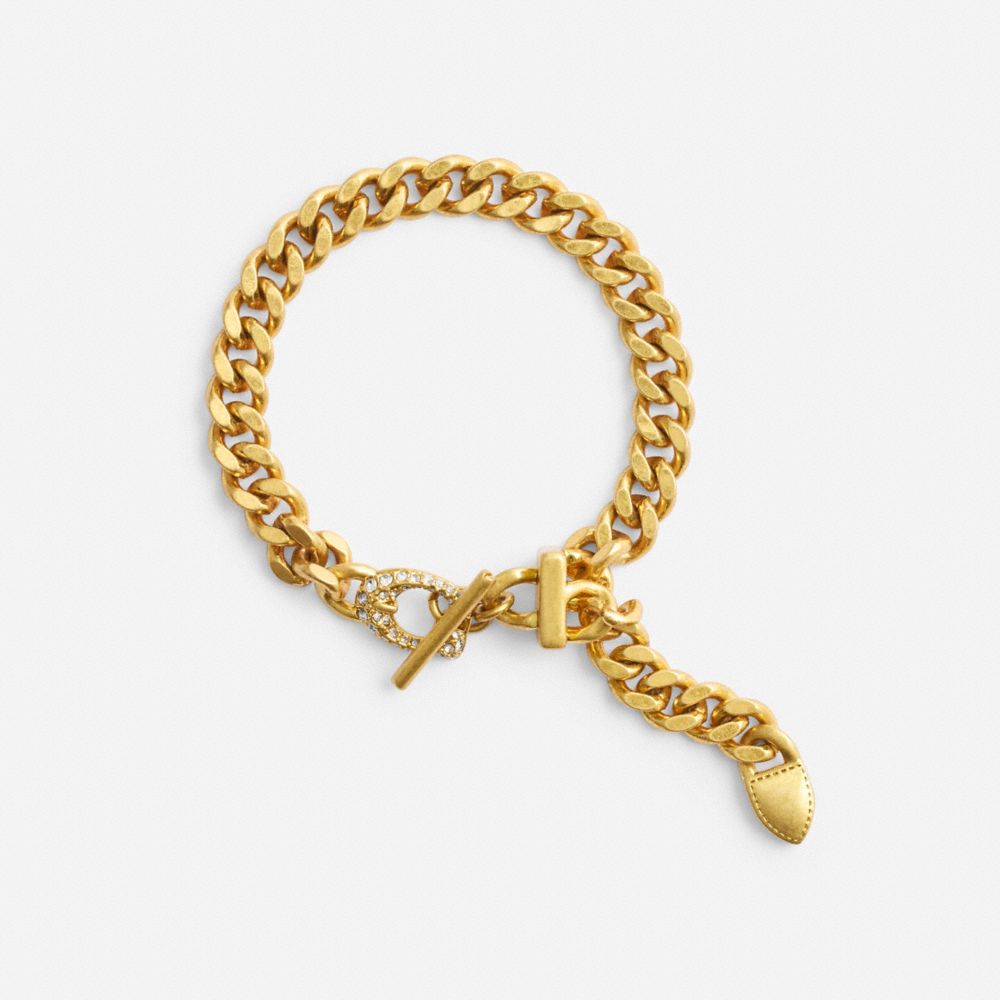 Gold Coach Pavé Signature Buckle Curb Chain Bracelet | COH866226