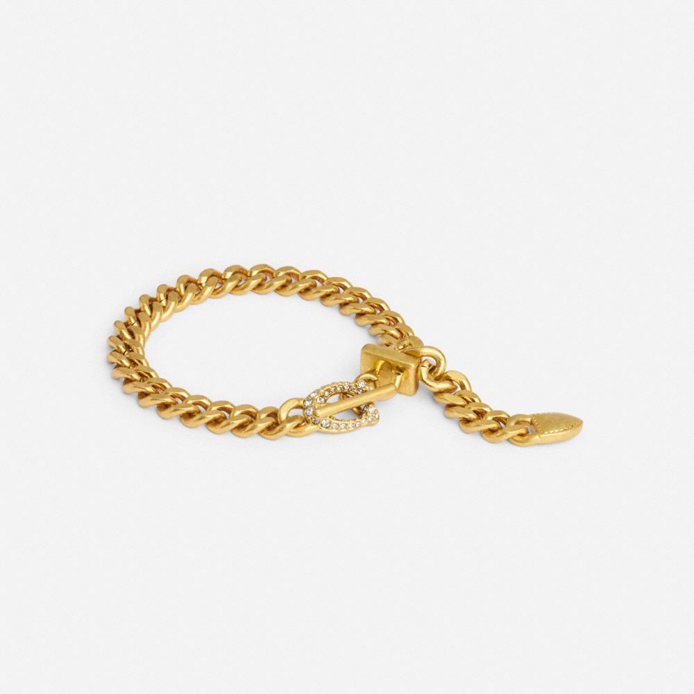 Gold Coach Pavé Signature Buckle Curb Chain Bracelet | COH866226