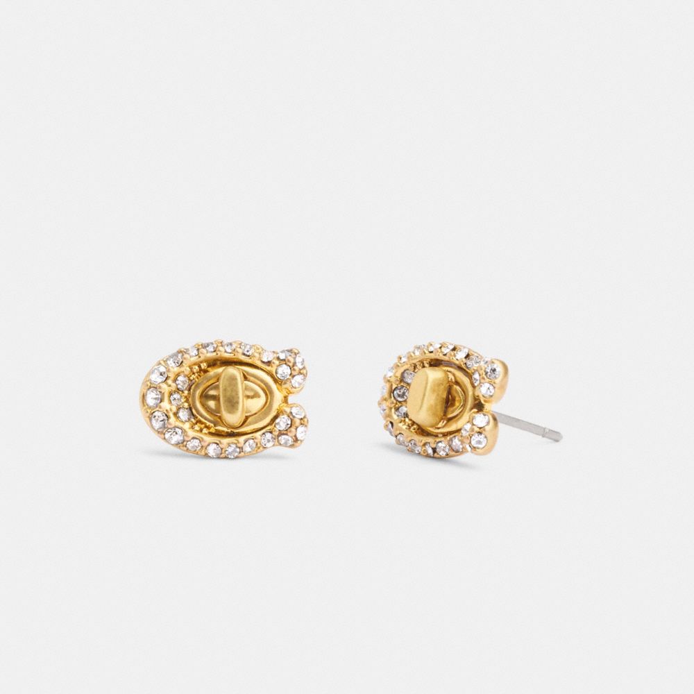 Gold Coach Pavé Signature Turnlock Stud Earrings | COH866219