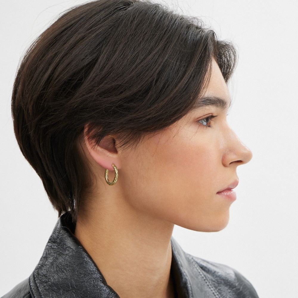 Gold Coach Quilted Signature Medium Hoop Earrings | COH866130