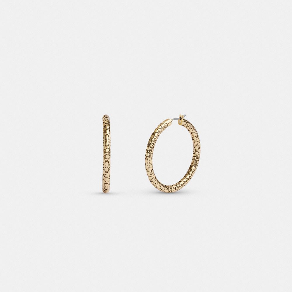 Gold Coach Quilted Signature Medium Hoop Earrings | COH866130