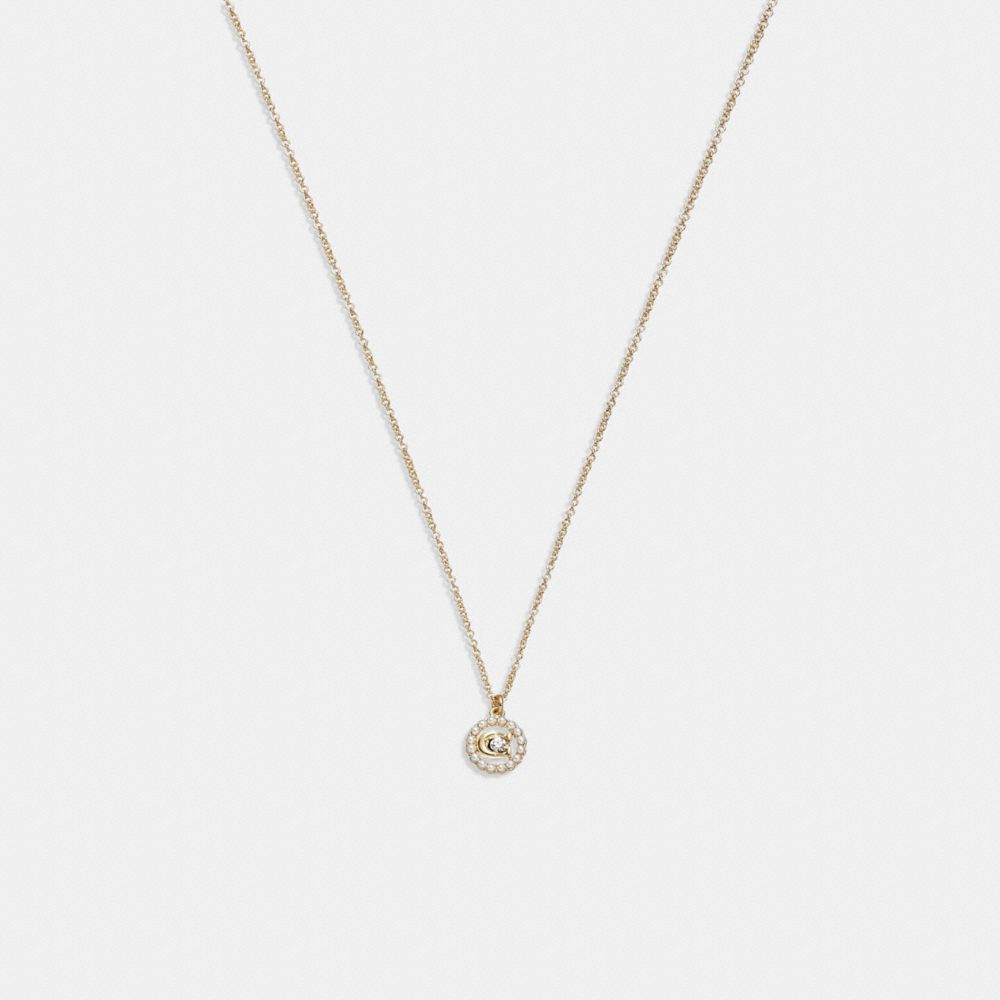 Gold Coach Signature Crystal Pearl Pendant Necklace | COH866188