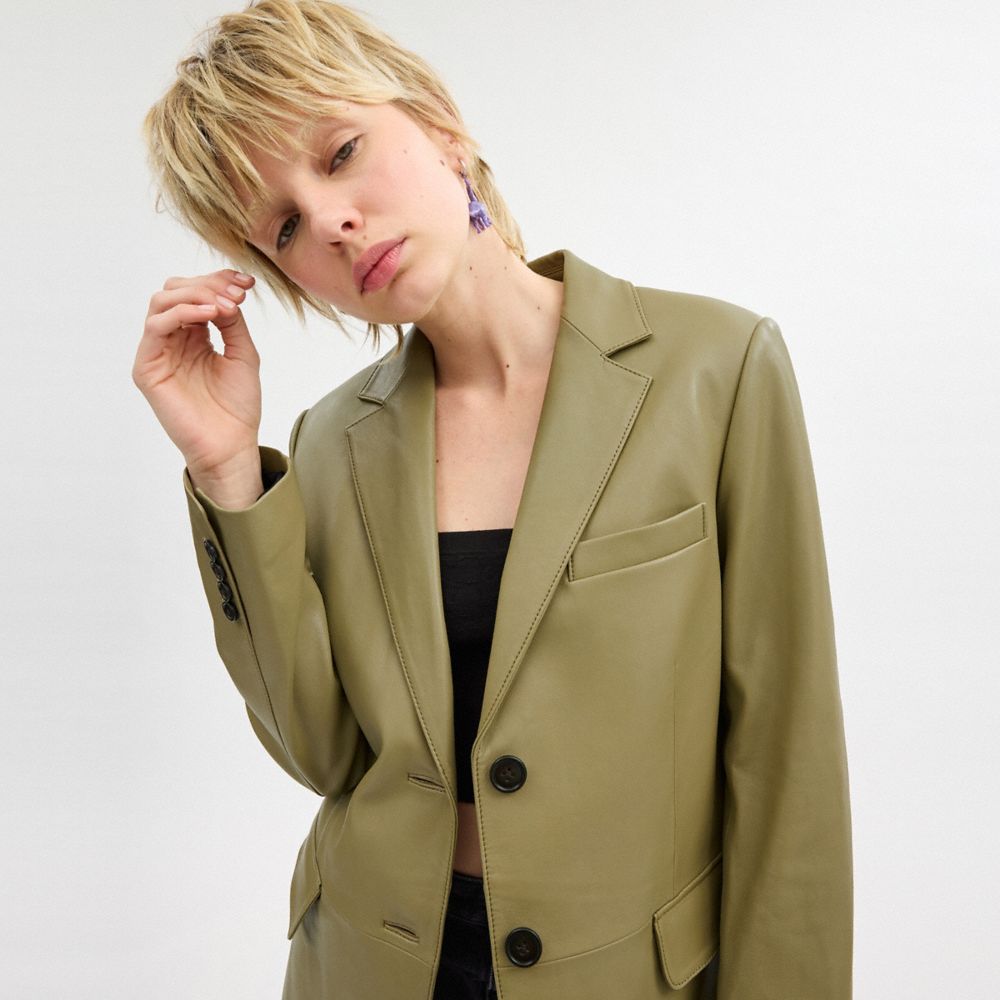 Green Coach Leather Blazer | COH865914