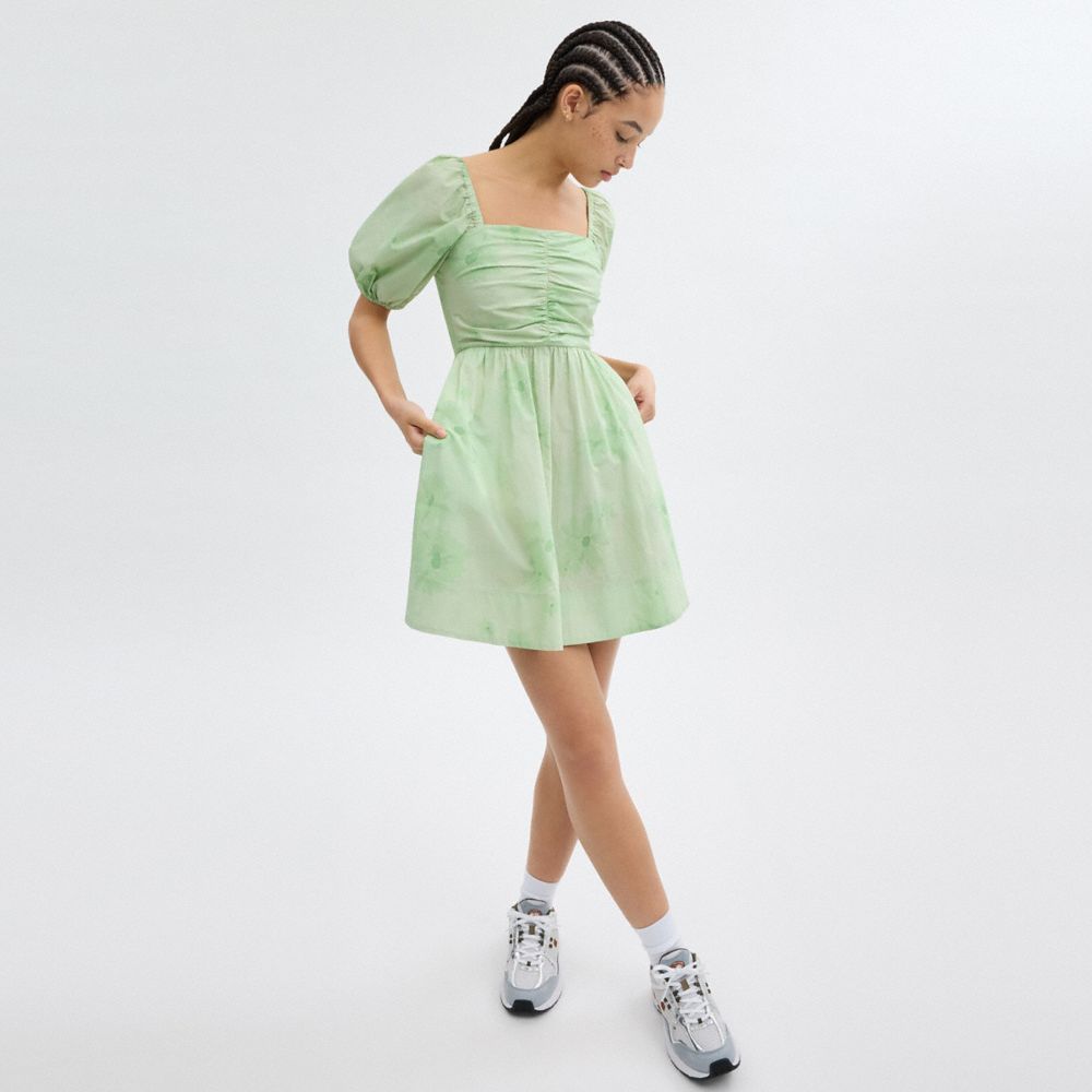 Green Coach Puff Sleeve Mini Dress | COH866054