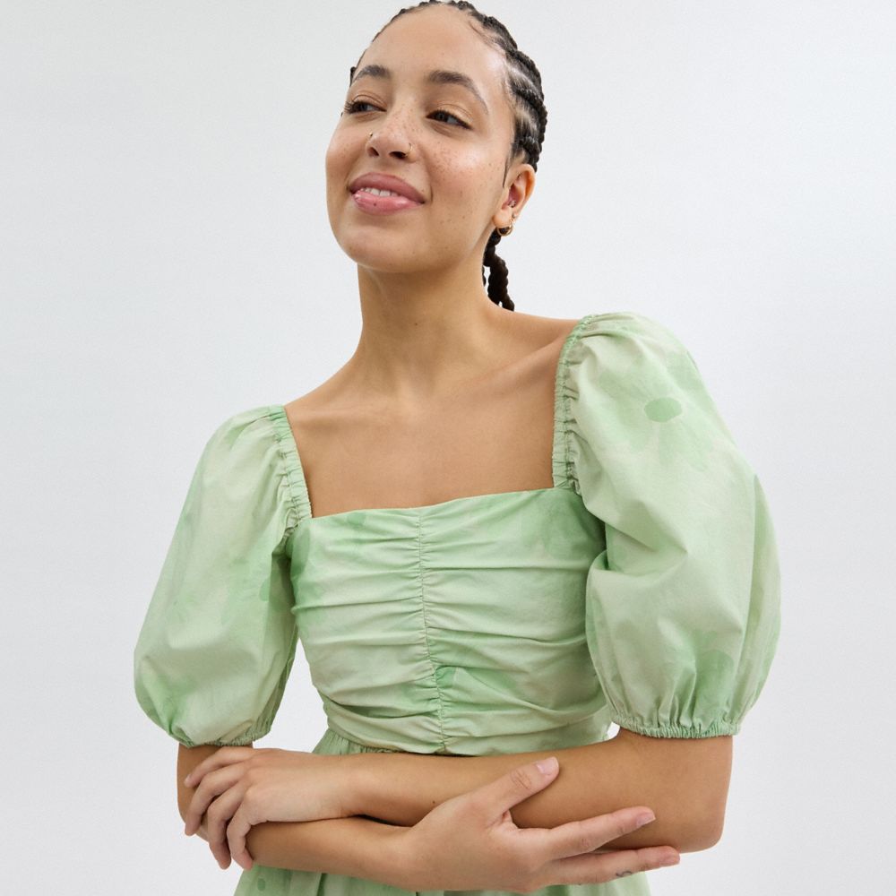 Green Coach Puff Sleeve Mini Dress | COH866054