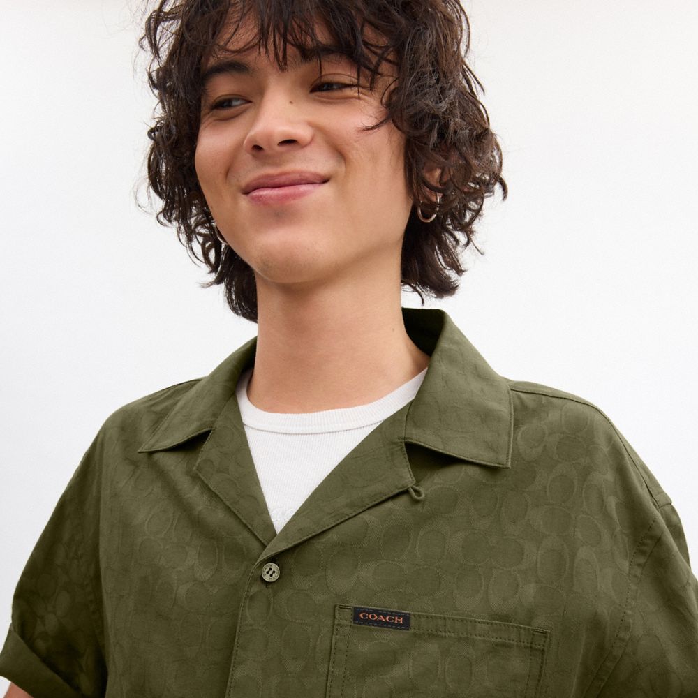 Green Coach Signature Woven Shirt In Organic Cotton | COH866909