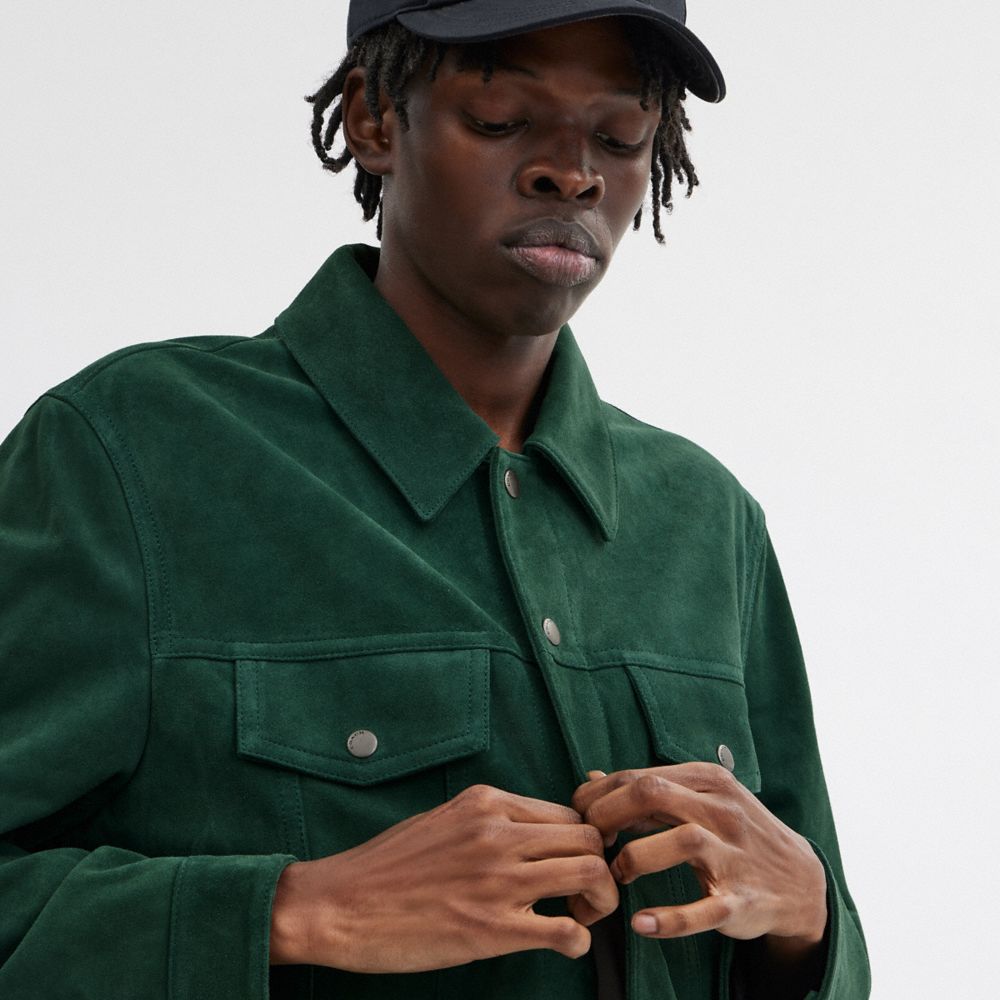 Green Coach Suede Leather Jacket | COH866857