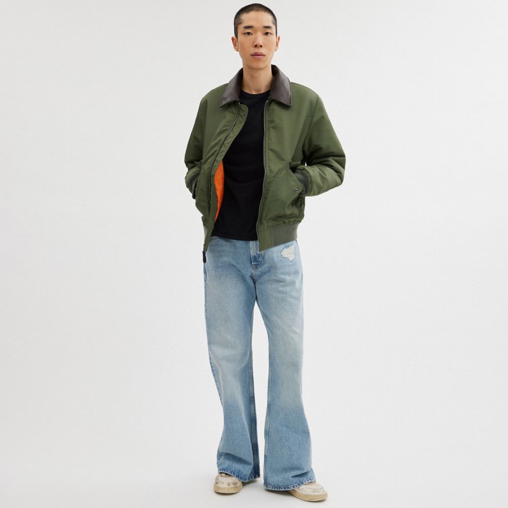Green Coach Woven Jacket With Leather Collar | COH866862